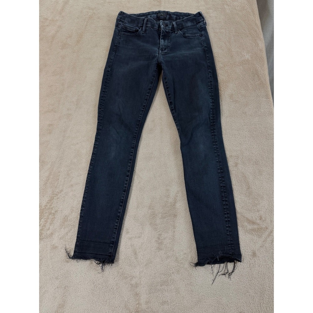Mother Looker Ankle Fray Jeans Blackbird Skinny Women Size 26 Black‎ Raw Hem EUC